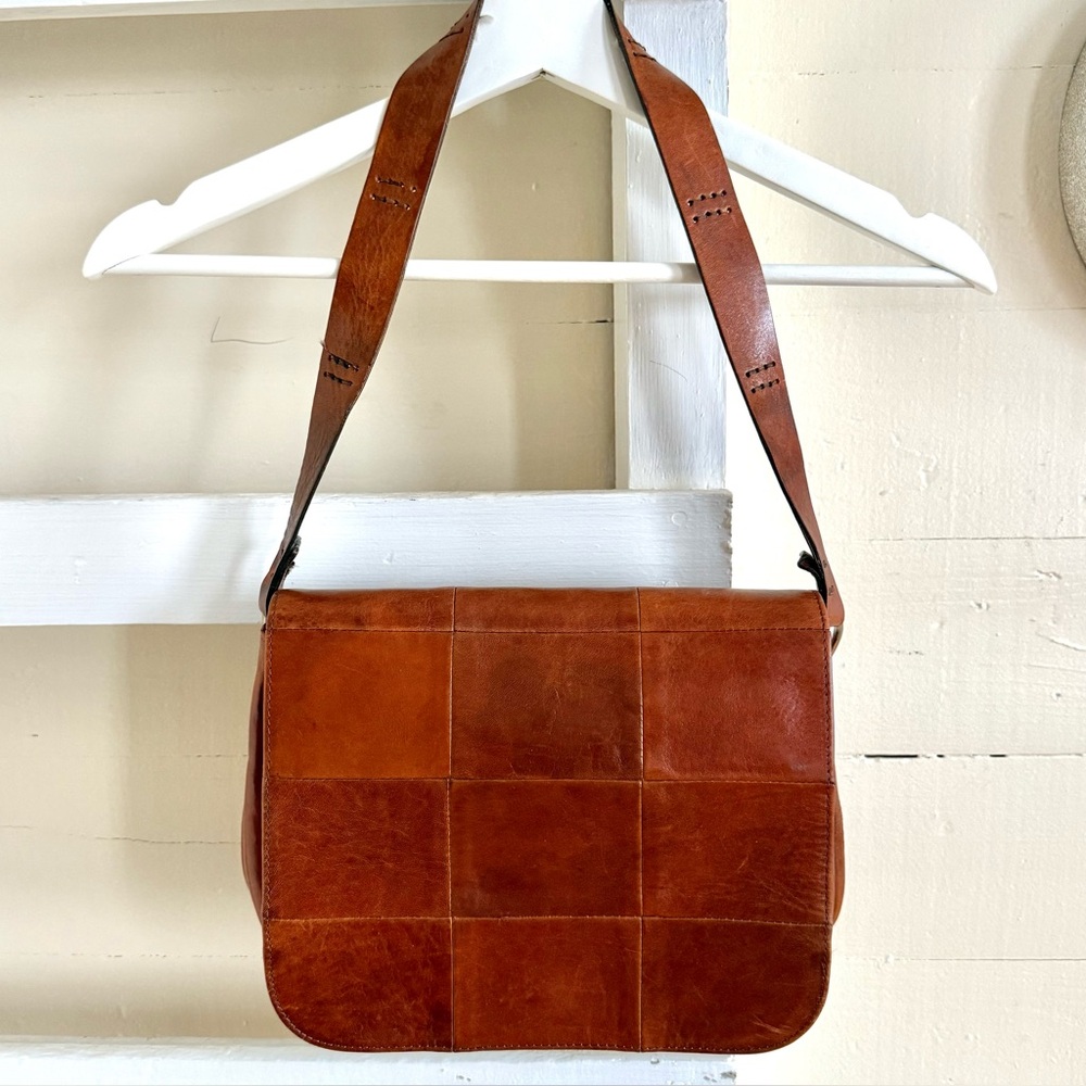 Banana Republic Woven Leather Shoulder Bag Brown Patchwork